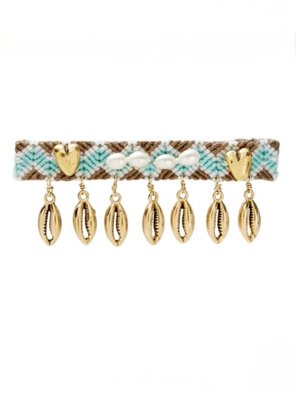 Brinker + Eliza Hair Barrette with Shells and Pearls in Olive. New!